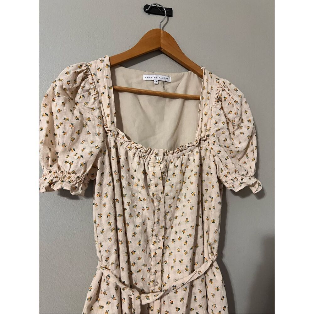 English Factory S Puff Sleeve Midi Dress Yellow Microfloral Cottagecore Milkmaid - Picture 6 of 14